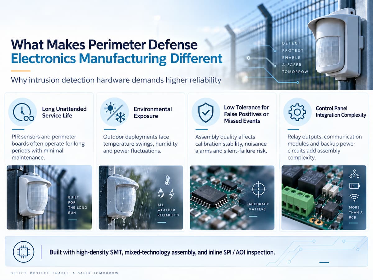 Key manufacturing reliability requirements for perimeter defense and intrusion detection electronics